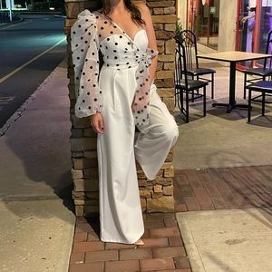 Polka dot organza one shoulder jumpsuit Clearance